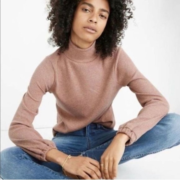 MADEWELL Heathered Rose Bubble Sleeve Swing Neck Turtle Neck Size Medium - Picture 1 of 14